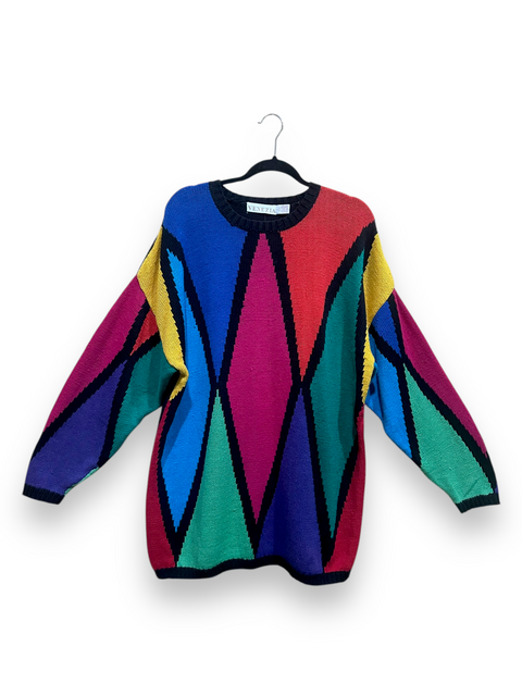 Vintage 80s Rainbow Geometric Knit Sweater (22/24, ~XL)