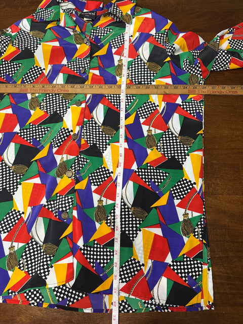 Vintage 80s Rainbow Novelty Patterned Button-Up Blouse ('24W')