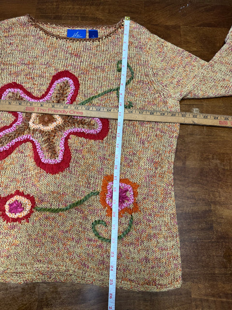 Y2K Whimsical Embroidered Flower Knit Sweater (S/M)