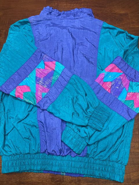 Vintage 80s Teal Pink Purple Colorblock Windbreaker (M/L)