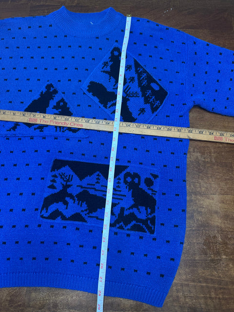 Vintage 80s/90s Royal Blue Animal Wilderness Scenes Sweater (M)