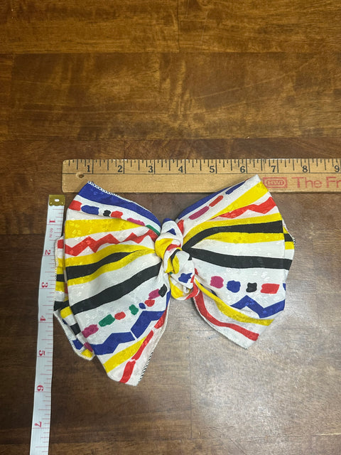 Vintage 80s Retro Primary Color Crayon Scribble Statement Hair Bow Clip
