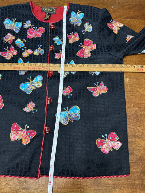 Vintage Black Butterfly Sequin Applique Blazer Jacket (S/M)