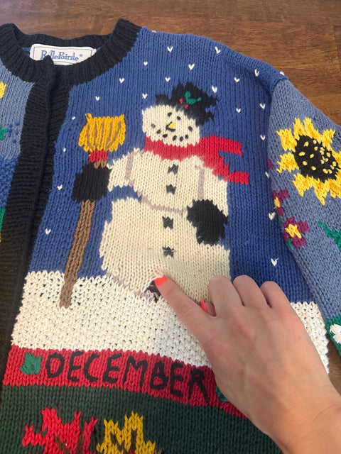 Vintage 90s Festive 'Months of the Year' Knit Cardigan (M/L)