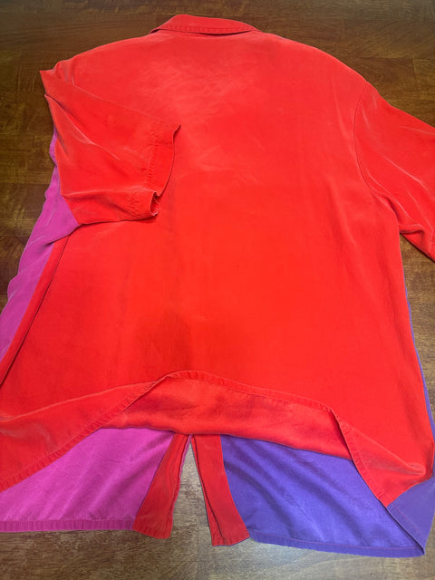 Vintage Silk Red Pink Purple Colorblock Shirt (S/M)