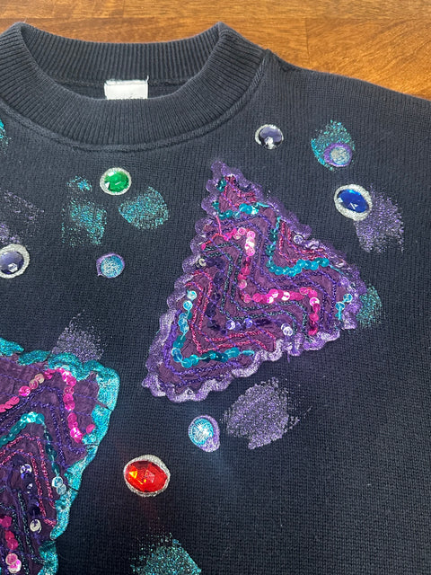 Vintage 80s Black Sequin Embellished Art Sweater (M/L)