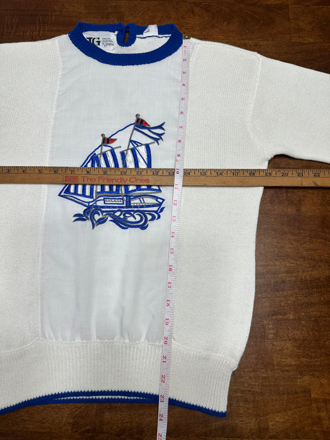Vintage 80s Nautical Sailboat Knit Pullover Sweater (S)