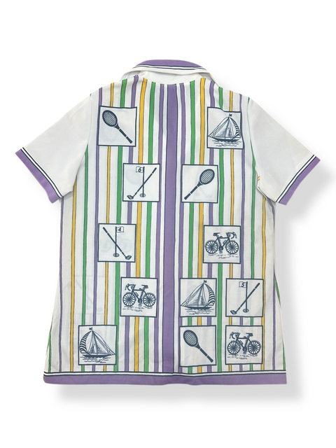 Vintage 70s Retro Sports Striped Novelty Button-Up (~M)