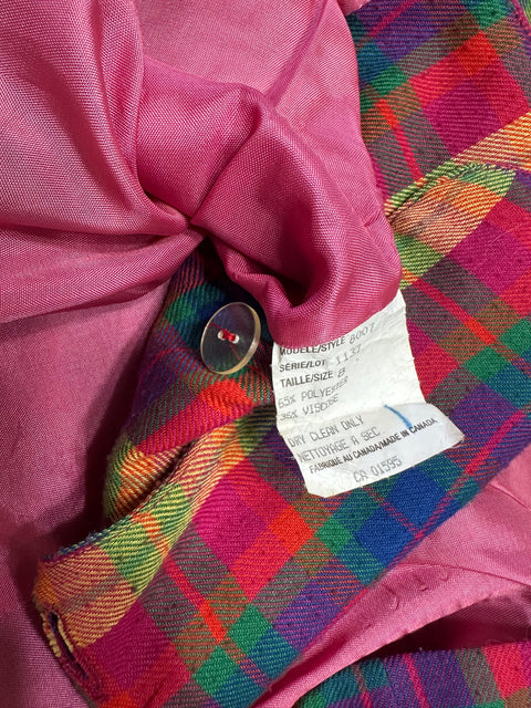 Vintage 80s Bright Rainbow Plaid Short Sleeve Blazer (8)