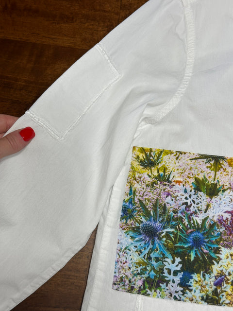 "Life is the Greatest Book" Patchwork Button-Up Shirt (XS/S)