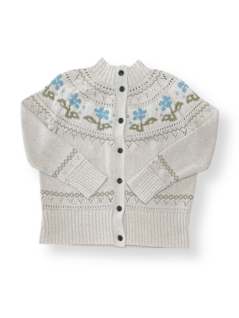 Vintage 90s LL Bean Cream Floral Nordic Chunky Knit Cardigan (M/L)