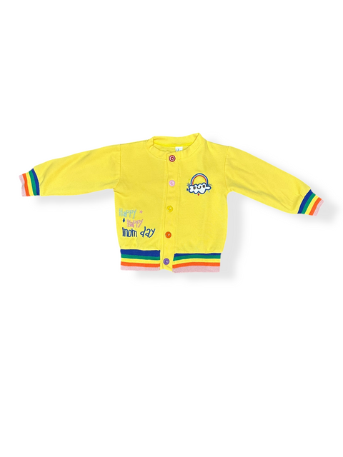 'Happy Mom Day' Yellow Rainbow Embroidered Sweater (Kids 'L'; ~5)