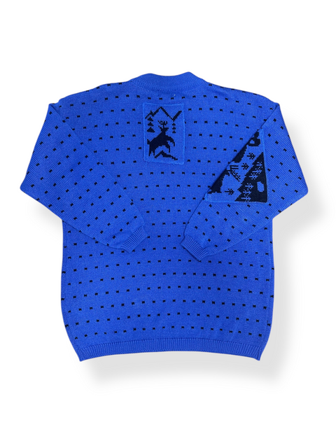 Vintage 80s/90s Royal Blue Animal Wilderness Scenes Sweater (M)