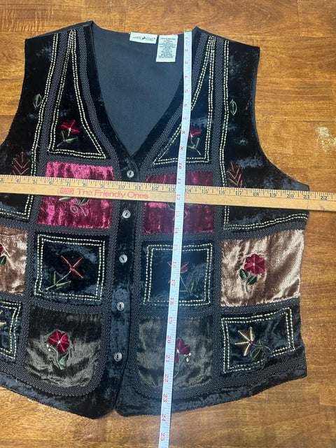 Vintage 90s Velvet Grunge Patchwork Embroidered Vest (L)