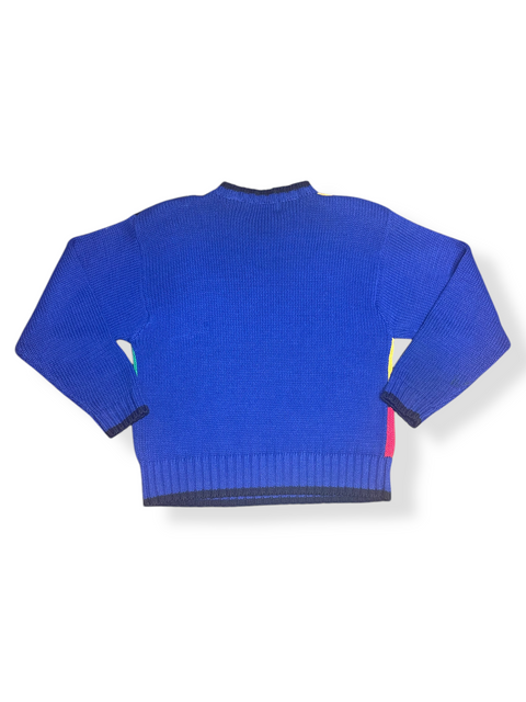 Vintage 90s Blue Knit Rainbow Circles Sweater (M)