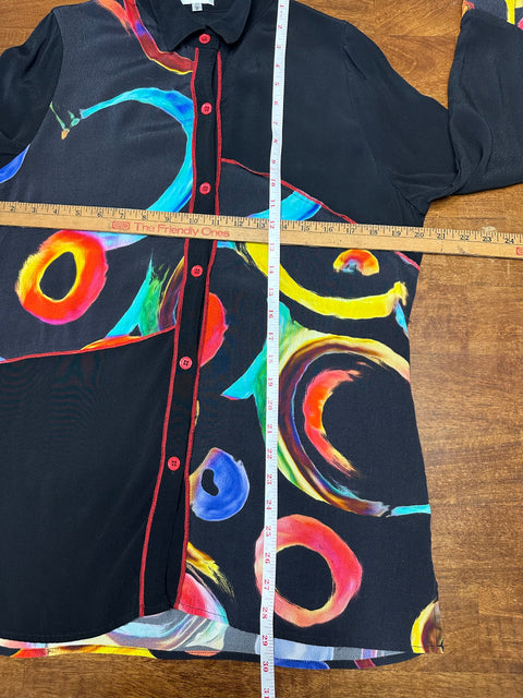 Vintage 90s Black Rainbow Swirls Art Blouse (S/M)