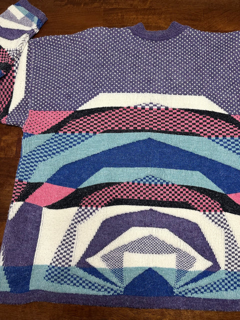 Vintage 90s Forelli Purple Abstract Geometric Textured Sweater (L)