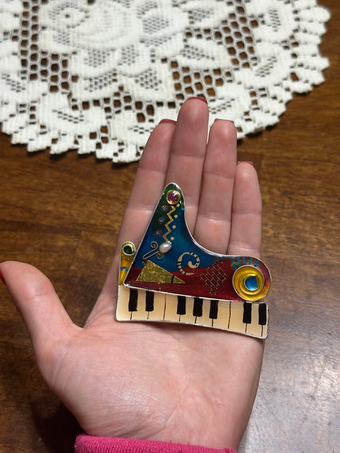 Vintage Abstract Piano Brooch w/ Mixed Media Detail