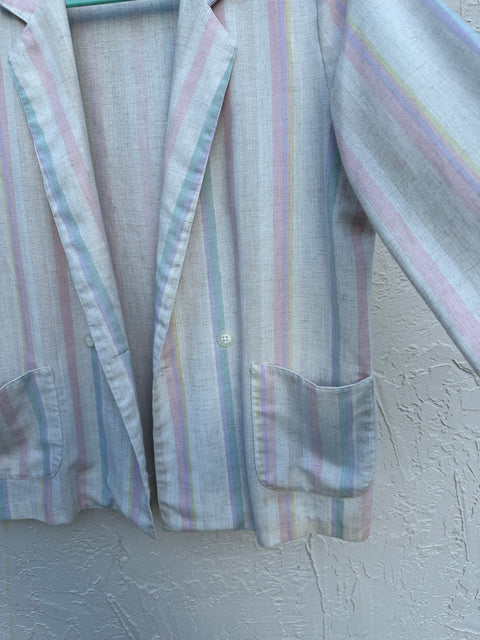 Vintage 80s Cream Pastel Striped Blazer (S/M)