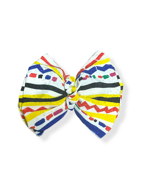 Vintage 80s Retro Primary Color Crayon Scribble Statement Hair Bow Clip