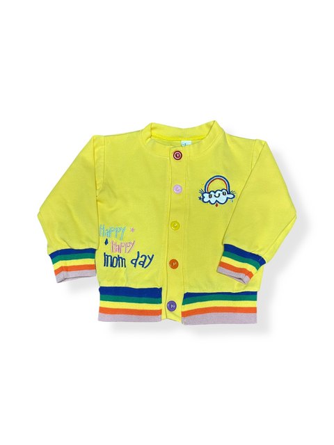 'Happy Mom Day' Yellow Rainbow Embroidered Sweater (Kids 'L'; ~5)