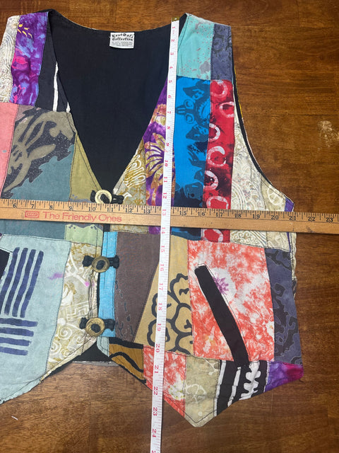 Vintage Colorful Boho Patchwork Dyed Vest (~M)