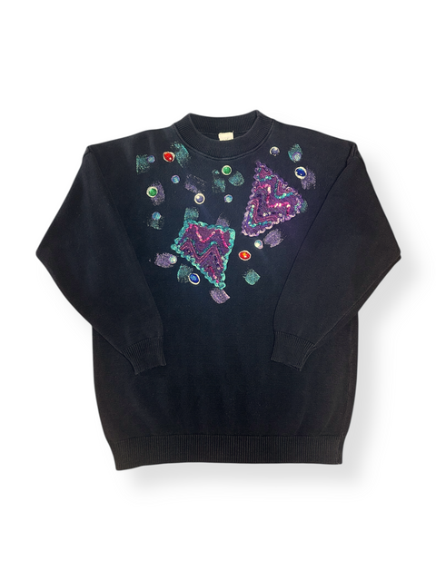 Vintage 80s Black Sequin Embellished Art Sweater (M/L)