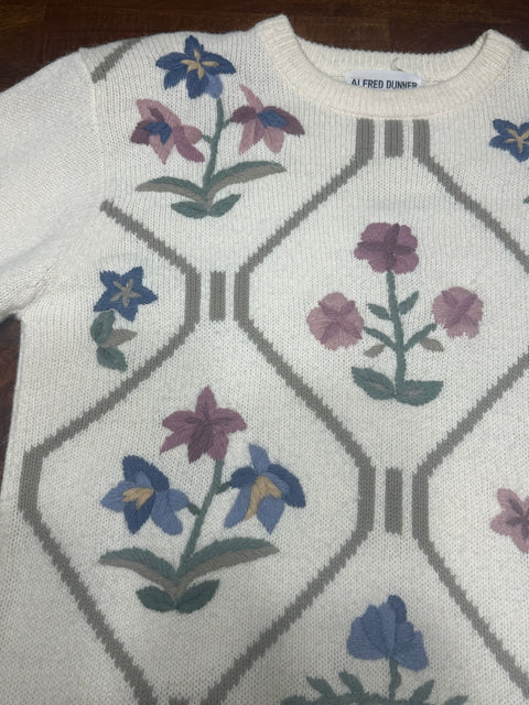 Vintage 90s Pastel Floral Knit Grandma Sweater (M)