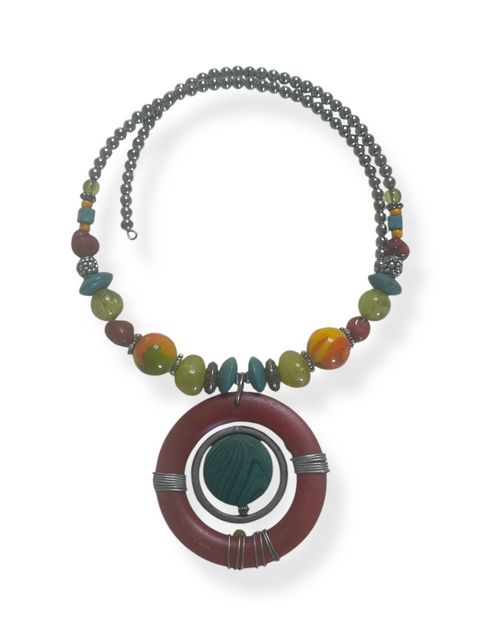 Colorful Artsy Wrap-Style Boho Pendant Choker Necklace
