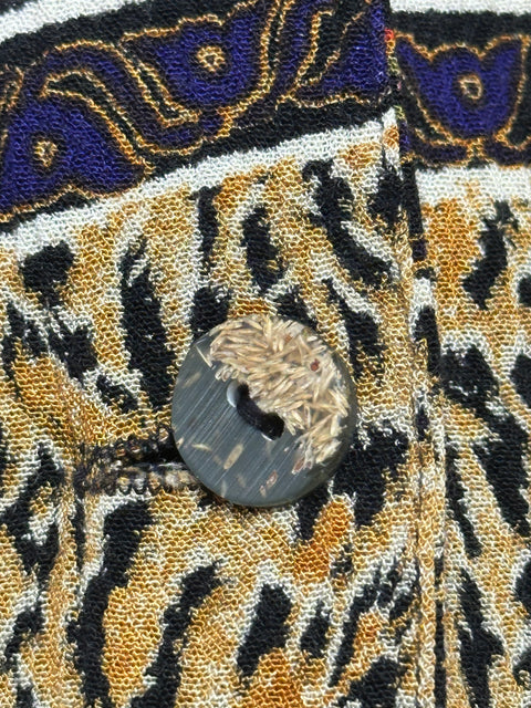 Vintage 80s Rayon Abstract Cheetah Print Button-Up ('8')