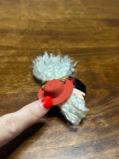 Vintage 80s Lady Face Brooch w/ Red Hat & White Curly Hair