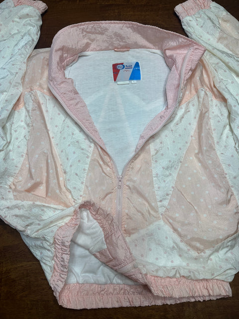 Vintage 80s Pink Pastel Polka Dot Patchwork Windbreaker (L)