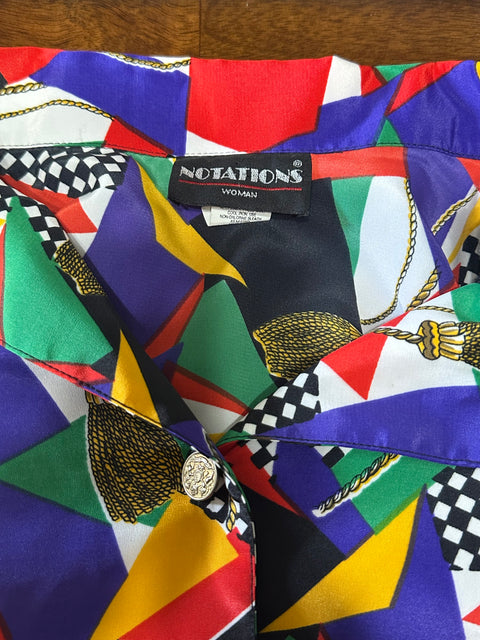 Vintage 80s Rainbow Novelty Patterned Button-Up Blouse ('24W')