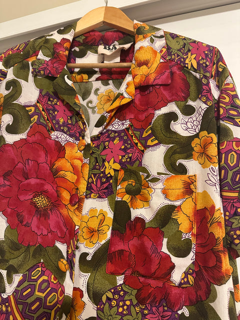 Vintage 80s Abstract Floral Patterned Button-Up Shirt (M)