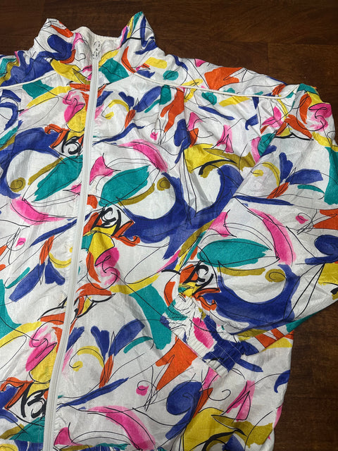 Vintage 80s/90s Lavon Retro Multicolor Scribble Pattern Windbreaker (~XL)