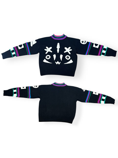 Vintage 90s Gitano Black Neon Abstract 'Face' Sweater (S/M)