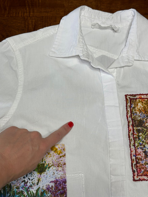 "Life is the Greatest Book" Patchwork Button-Up Shirt (XS/S)