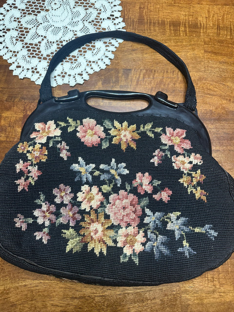 Vintage 50s/60s Needlepoint Floral Handbag
