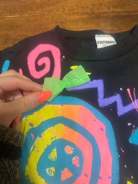Vintage 80s/90s Retro Neon Swirl Paint Splatter T-Shirt (XS/S)