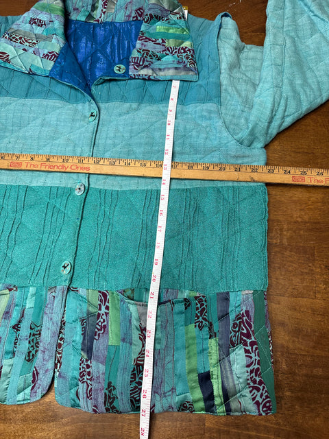 Vintage Teal Boho Reversible Quilted Jacket AND Vest! (L/XL)