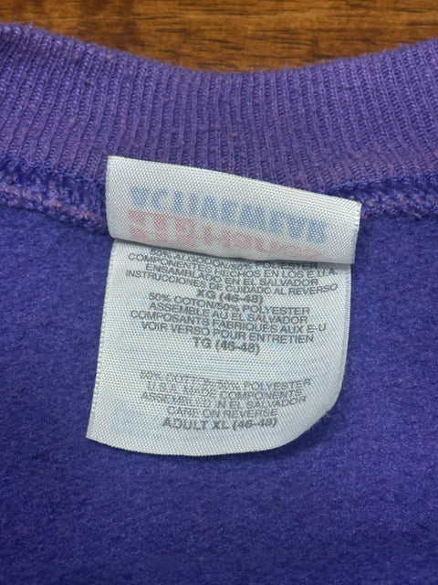 Vintage 90s Purple Cat Sweatshirt w/ Reverse Double-Sided Graphic (L+)