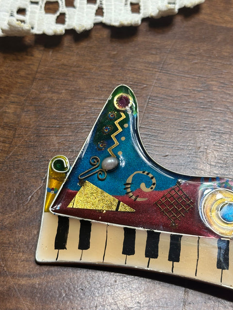 Vintage Abstract Piano Brooch w/ Mixed Media Detail