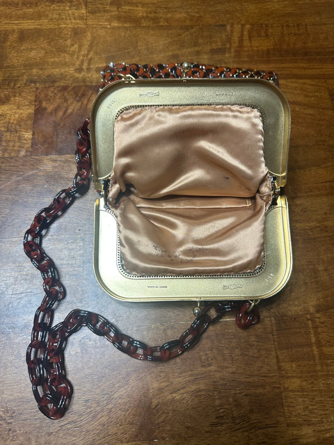 Vintage 60s/70s Whiting & Davis Amber Mesh Evening Bag w/ Tortoise Chain Strap