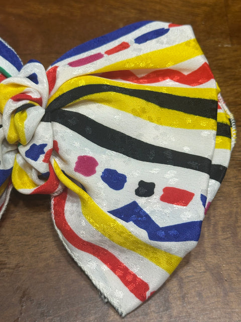 Vintage 80s Retro Primary Color Crayon Scribble Statement Hair Bow Clip