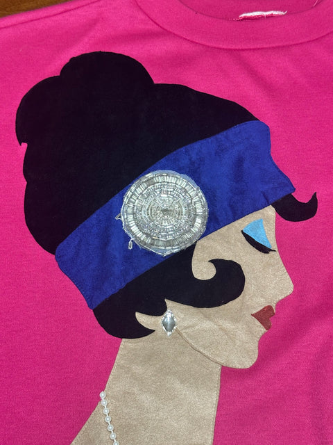 Vintage 80s Embellished Applique Pink Lady Shirt (~M)