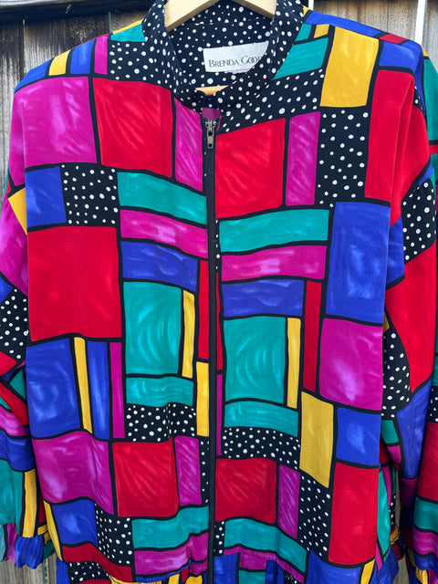 Vintage Rainbow Abstract Stained Glass Patterned Windbreaker Jacket (L/XL)