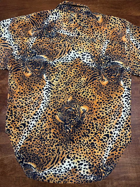 Vintage 80s Leopard Print Button Up Shirt (~S)