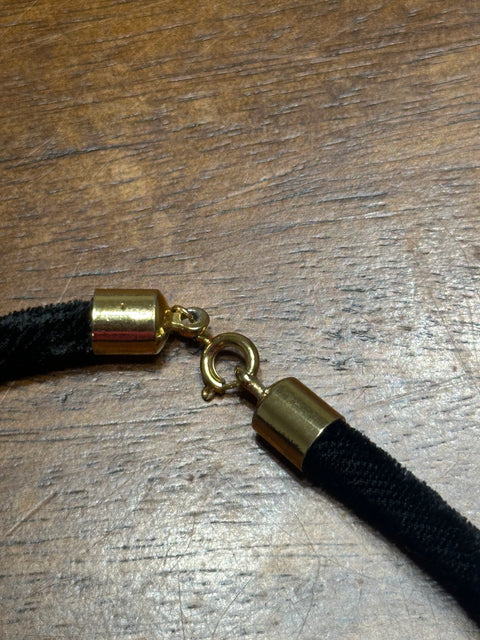 Vintage 90s Black Velvet Cord Necklace w/ Multicolor Jewel Cross Pendant