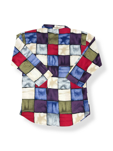 Vintage Multicolored Stained Glass Checker Pattern Blouse (M/L)