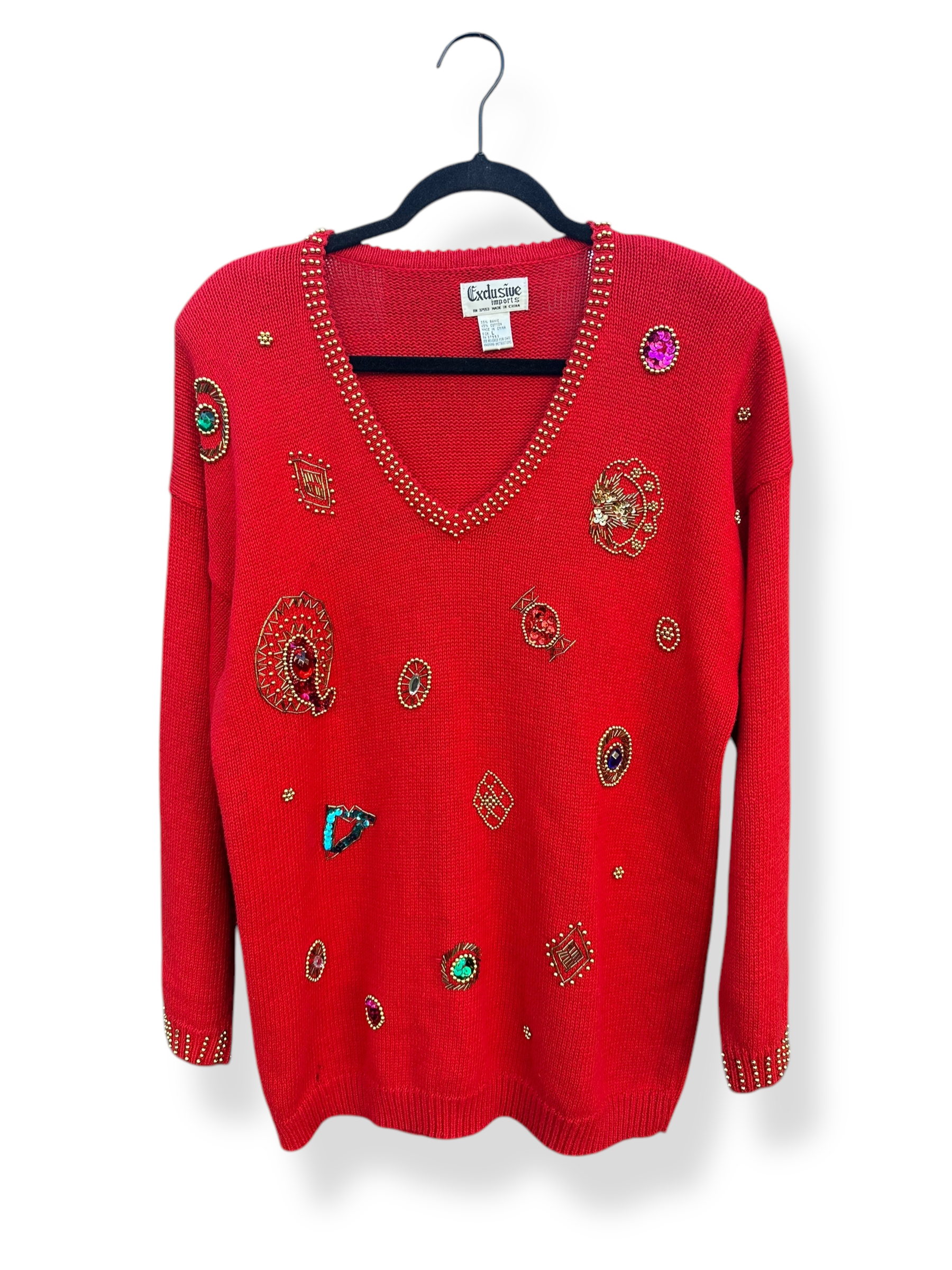 Vintage Exclusive Imports Knit Red Gem Sweater (M/'L